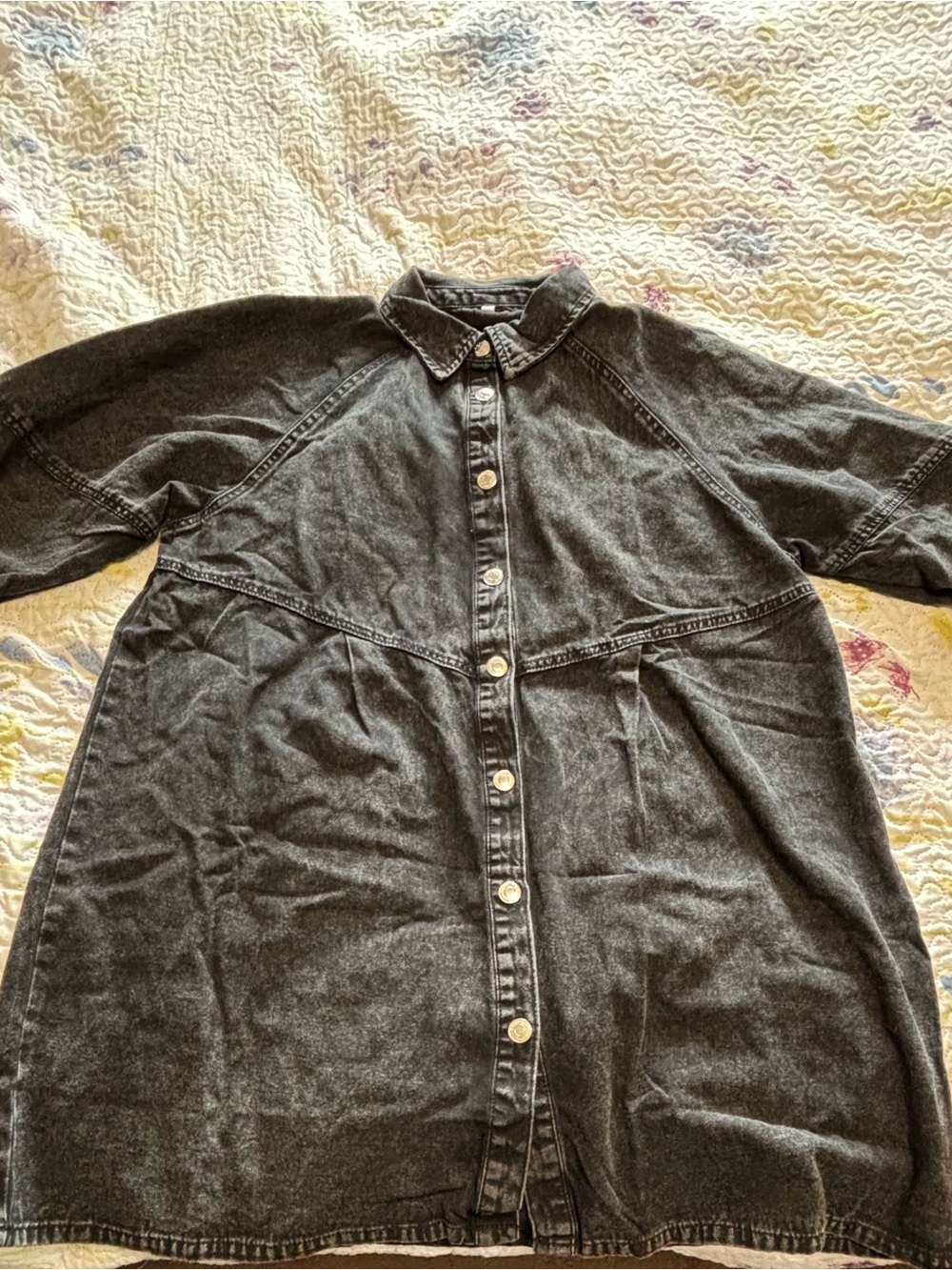 Black Washed Denim Button-Up Dress